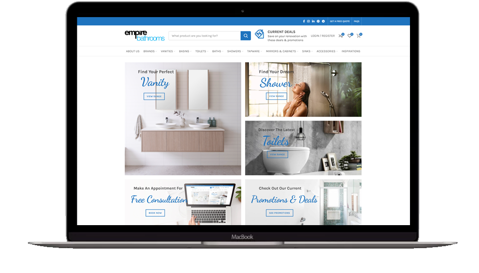 Ecommerce Website Development for bathroom accessories - Empire Bathrooms