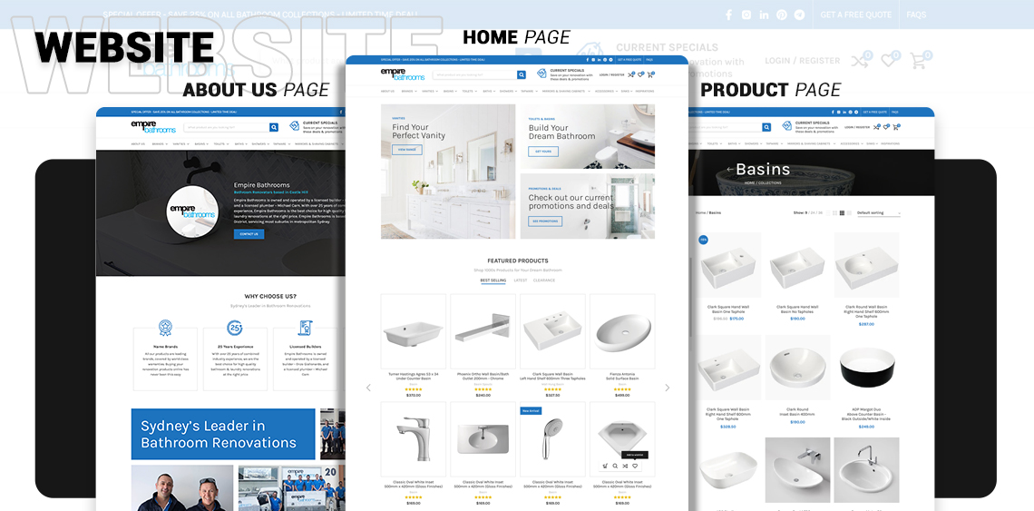 Ecommerce Website Development for bathroom accessories - Empire Bathrooms