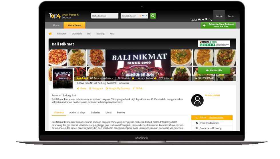 Bagaimana Top4 membantu sebuah restoran di Bali memelihara hubungan dengan para pelanggannya dan menyebarluaskan informasi mengenai usahanya?